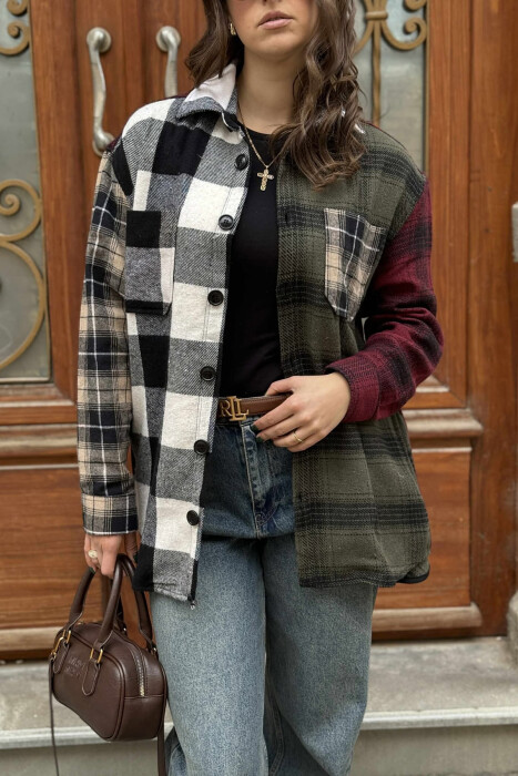 POCKETS DETAIL PLAID WOMEN JACKET MULTIPLE/SHNGJ - 2