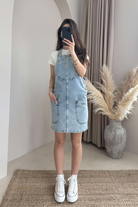 FUSTAN XHINS ME DETAJIN E XHEPIT PËR FEMRA NË NGJYRËN BLU E ZBARDHUR - KLAUDIO FASHION