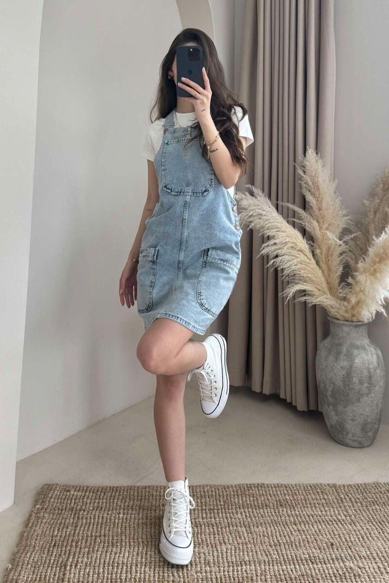 POCKETS DETAIL SHORT DENIM WOMEN DRESS LIGHTBLUE/BZ - 2