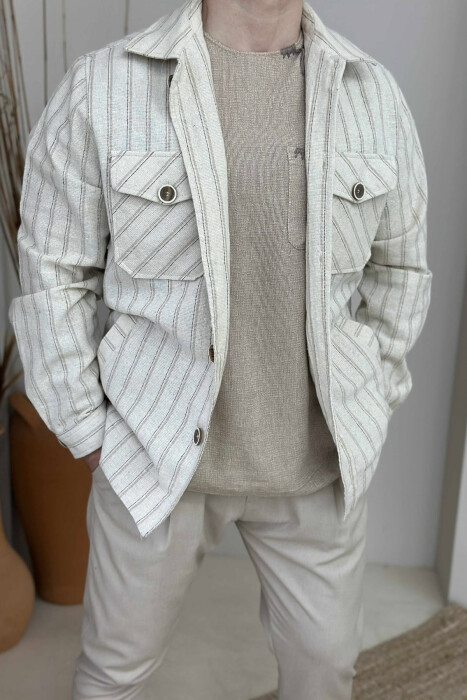 POCKETS DETAIL STRIPES MEN JACKET CREAM/KREM - 1