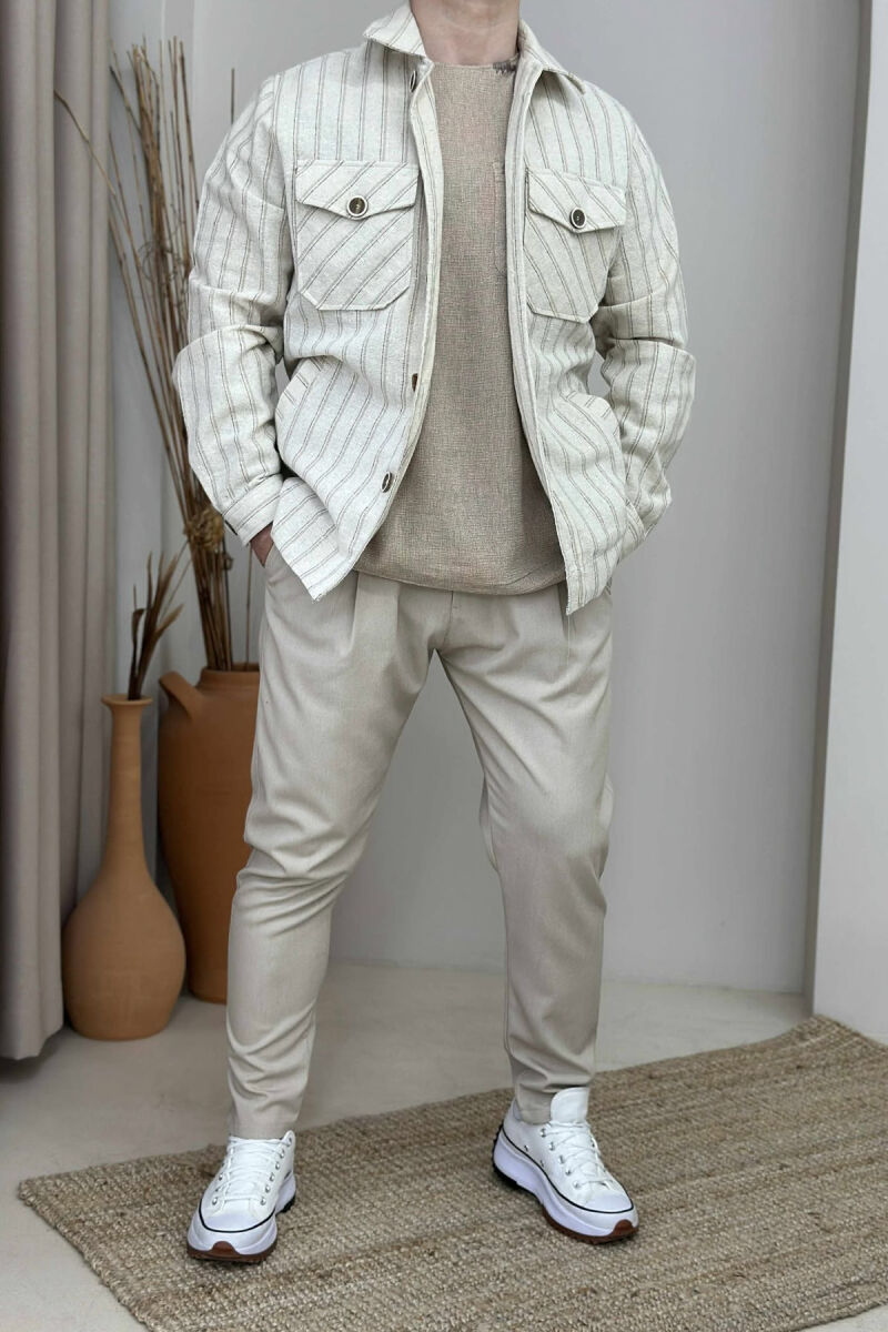 POCKETS DETAIL STRIPES MEN JACKET CREAM/KREM - 3