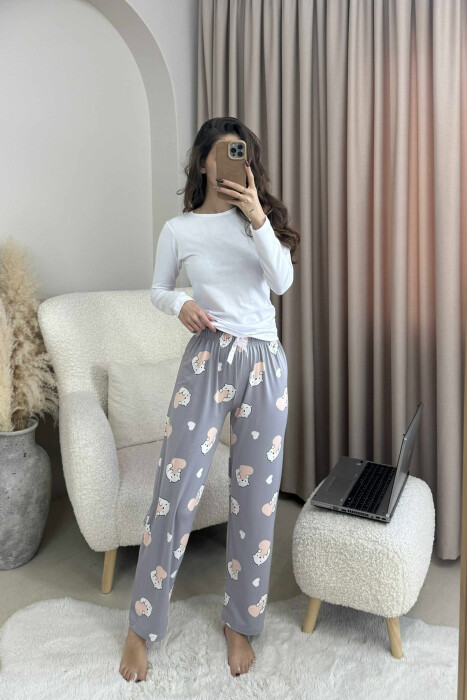 POLAR BEAR DESIGN BOW DETAIL WOMEN JOGGERS GREY/GRI - KLAUDIO FASHION