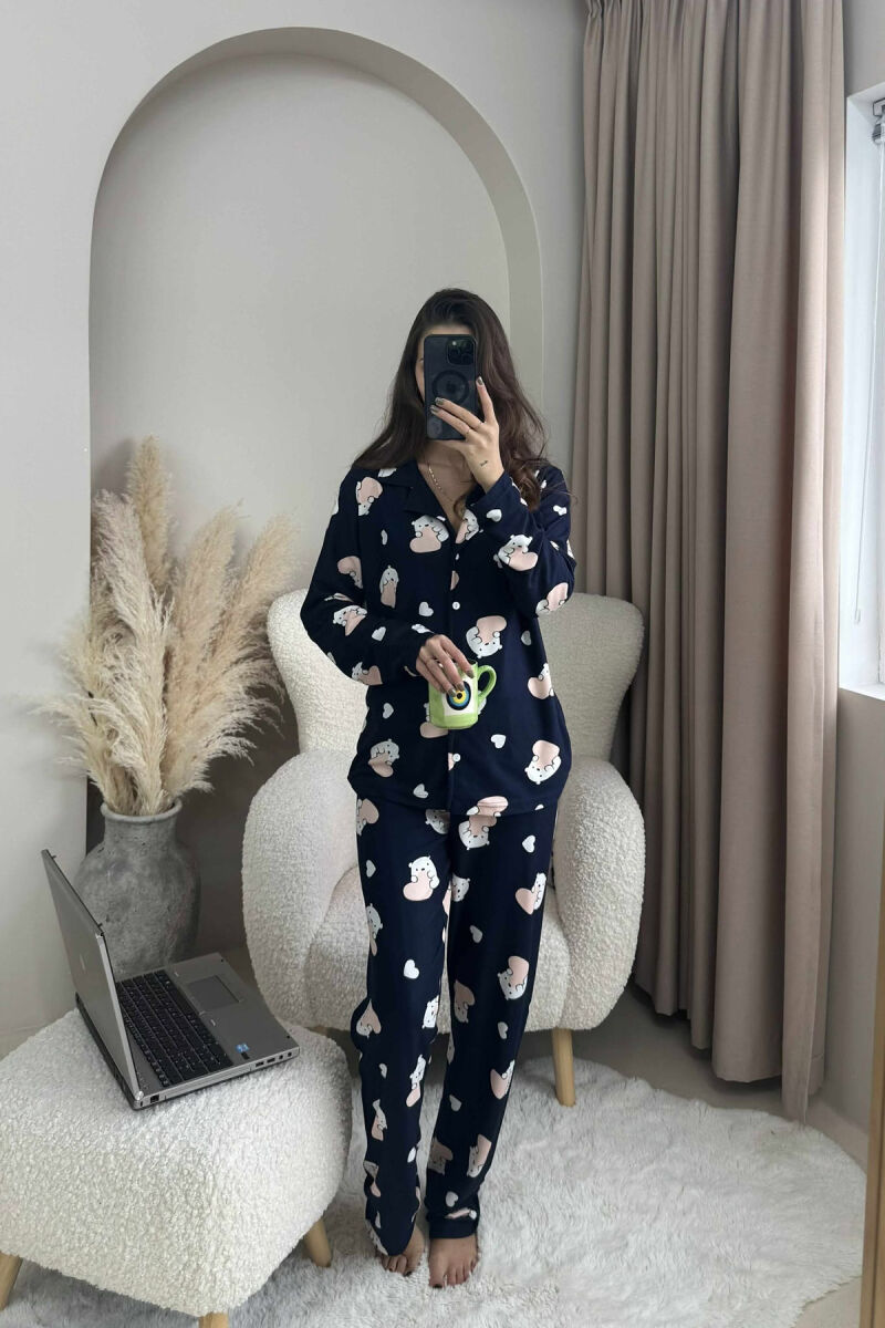 POLAR BEAR DESIGN SHIRT+TROUSERS WOMEN PYJAMAS DARK BLUE/BEE - 1