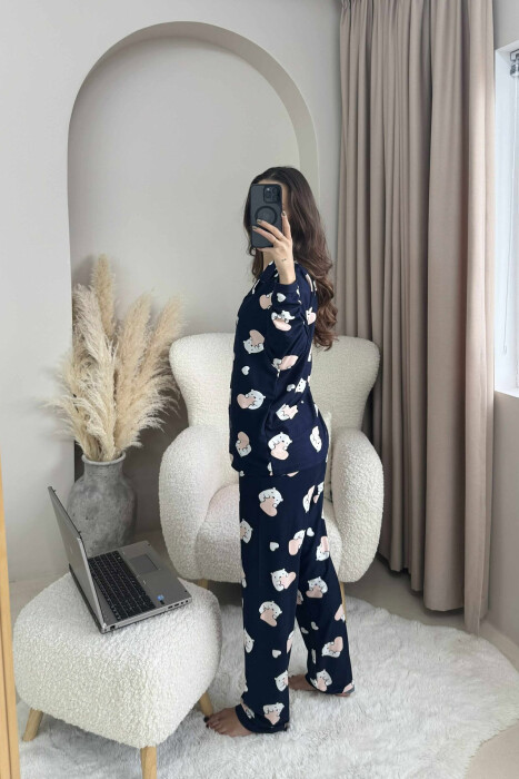 POLAR BEAR DESIGN SHIRT+TROUSERS WOMEN PYJAMAS DARK BLUE/BEE - 2