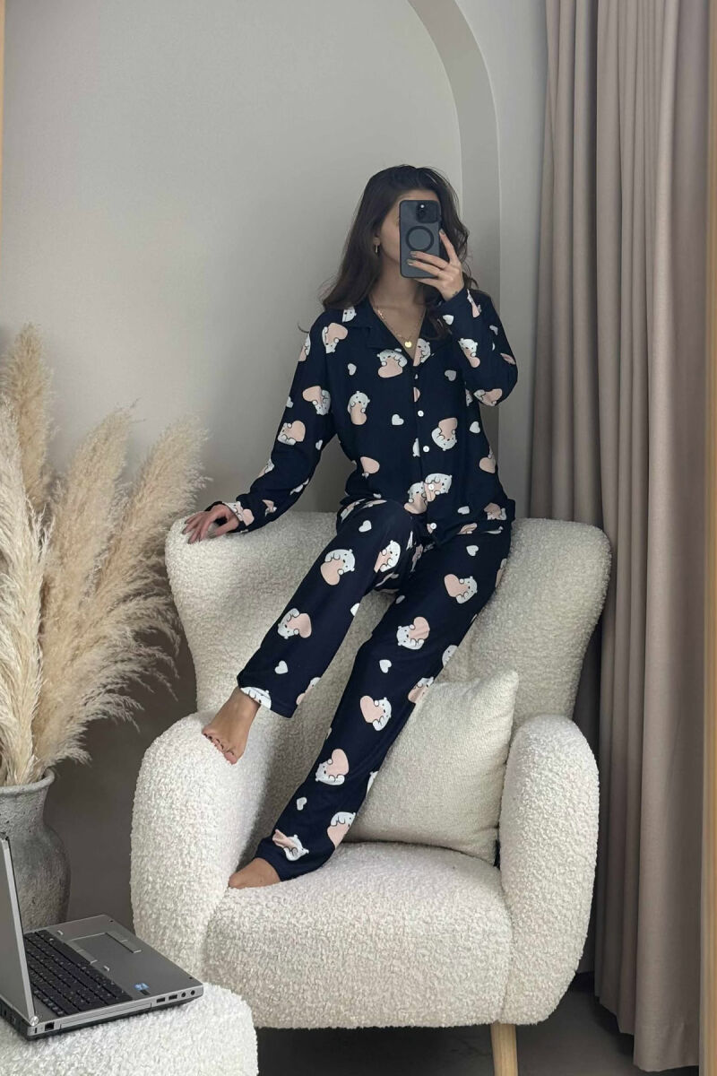 POLAR BEAR DESIGN SHIRT+TROUSERS WOMEN PYJAMAS DARK BLUE/BEE - 3