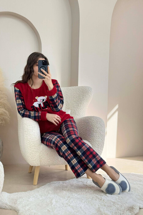 POLAR FRONT IMAGE SWEATSHIRT+SWEATPANTS WOMEN PYJAMAS RED/E KUQE - 3