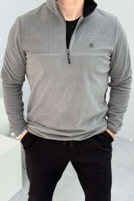 POLAR ONE COLOR ZIPPER NECK MEN SWEATSHIRT GREY/GRI 