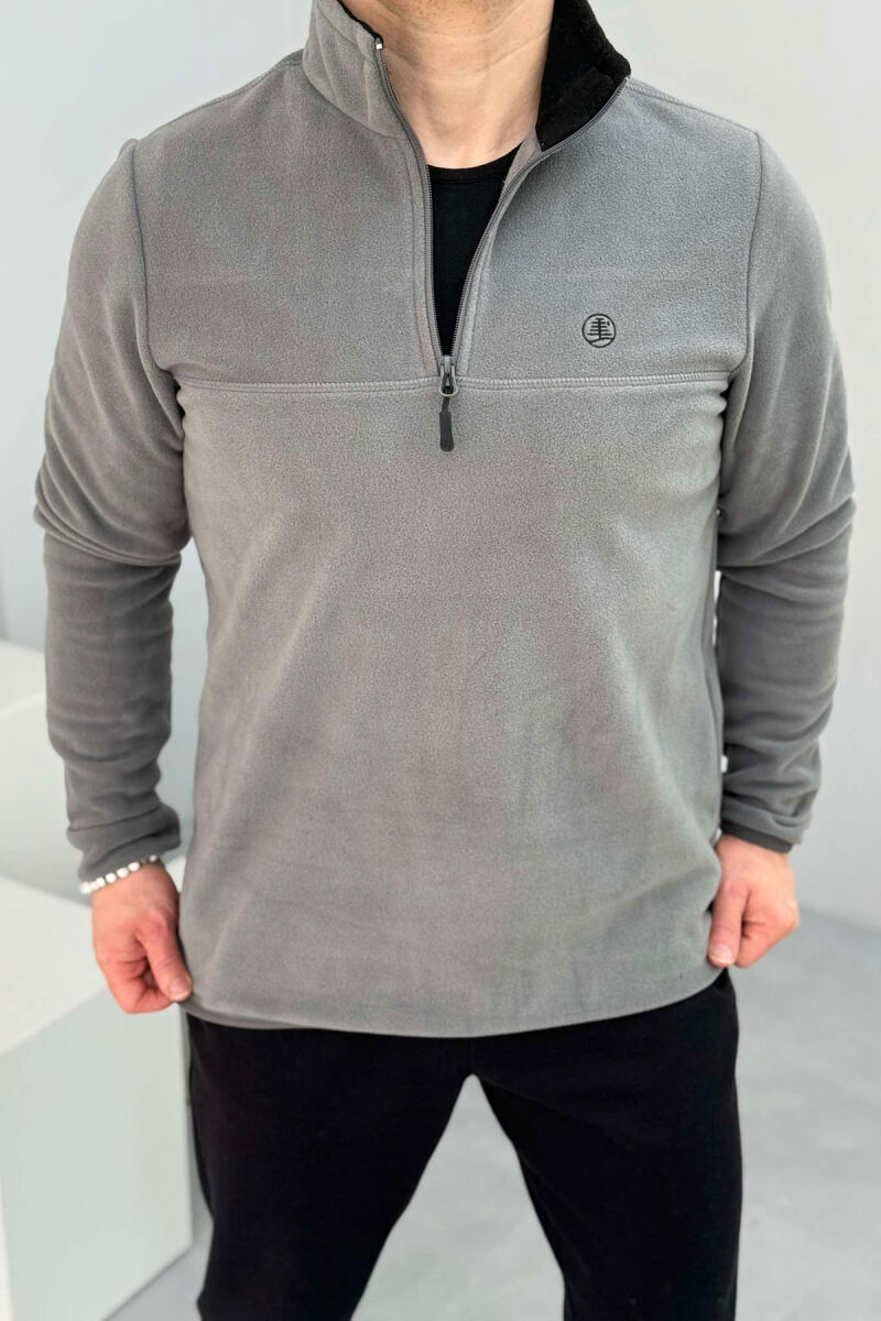 POLAR ONE COLOR ZIPPER NECK MEN SWEATSHIRT GREY/GRI - 4