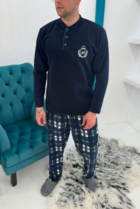 POLAR SWEATSHIRT+ SWEATPANTS MEN PYJAMAS DARK BLUE/BEE - KLAUDIO FASHION