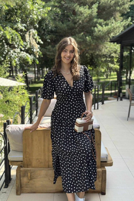 POLKA DETAIL LONG WOMEN DRESS BLACK/ E ZEZE - 2