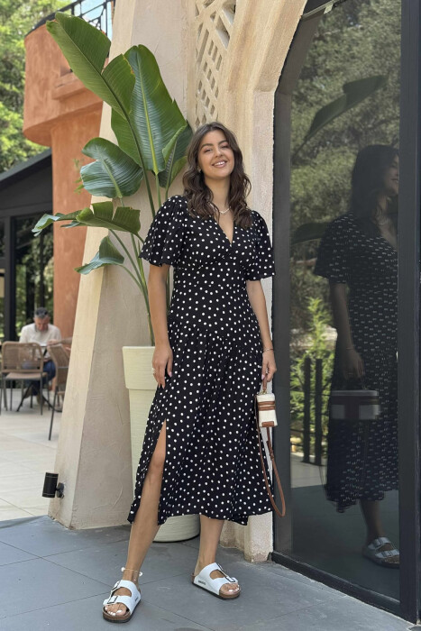 POLKA DETAIL LONG WOMEN DRESS BLACK/ E ZEZE - 3