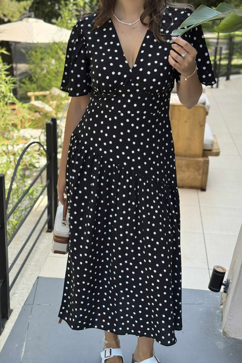 POLKA DETAIL LONG WOMEN DRESS BLACK/ E ZEZE - 4