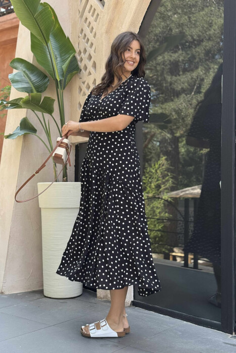 POLKA DETAIL LONG WOMEN DRESS BLACK/ E ZEZE - 5