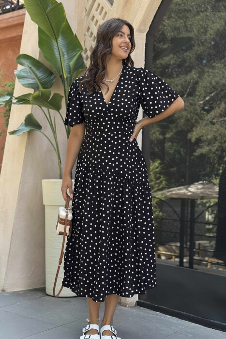 POLKA DETAIL LONG WOMEN DRESS BLACK/ E ZEZE - 