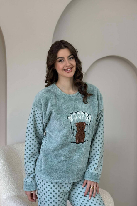 POLKA DOTS BEAR WRITTINGS WOMAN PYJAMAS IN MINT COLOR - 1