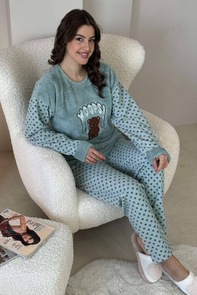 POLKA DOTS BEAR WRITTINGS WOMAN PYJAMAS IN MINT COLOR - 3