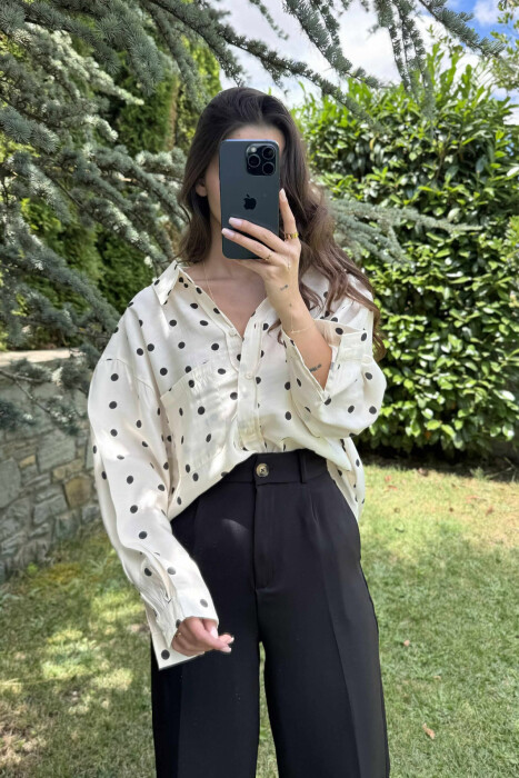 POLKA DOTS WOMEN SHIRT CREAM/KREM - 2