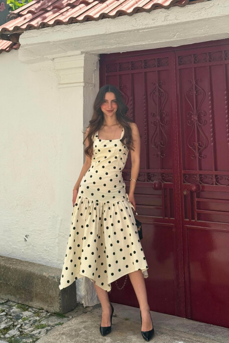 POLKA DOTS CROP TOP + SKIRT WOMAN SET CREAM/KREM - 1