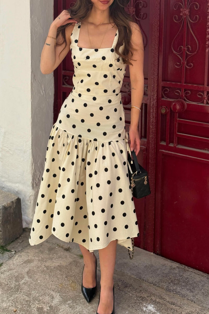 POLKA DOTS CROP TOP + SKIRT WOMAN SET CREAM/KREM - 2