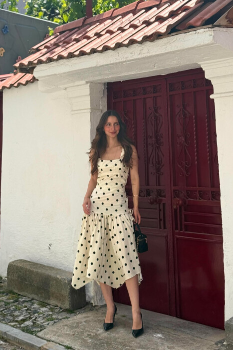POLKA DOTS CROP TOP + SKIRT WOMAN SET CREAM/KREM - 4