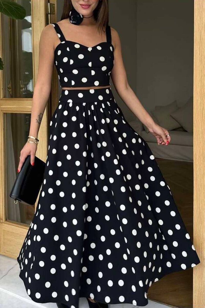 POLKA DOTS CROP+SKIRT WOMEN SET BLACK/ E ZEZE - 2