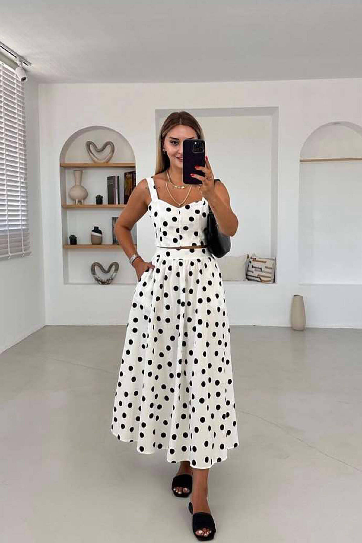 POLKA DOTS CROP SKIRT WOMEN SET WHITE E BARDHE TWO PIECE SETS KLAUDIO FASHION 4S 524