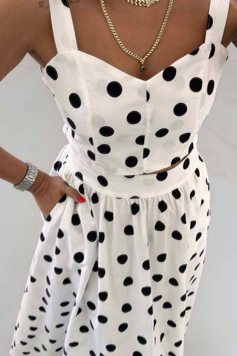 POLKA DOTS CROP+SKIRT WOMEN SET WHITE-E BARDHE - 2