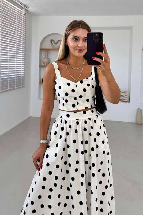 POLKA DOTS CROP+SKIRT WOMEN SET WHITE-E BARDHE - 3