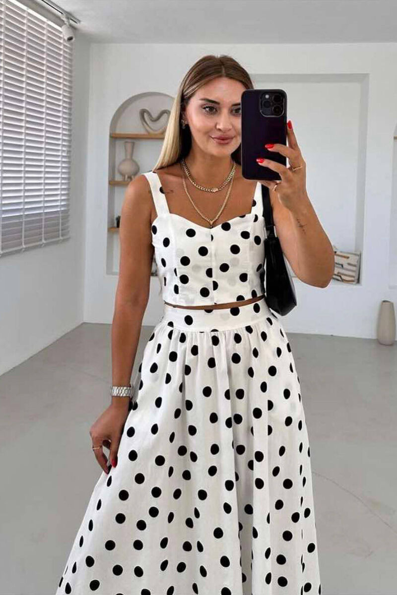 POLKA DOTS CROP+SKIRT WOMEN SET WHITE-E BARDHE - 3