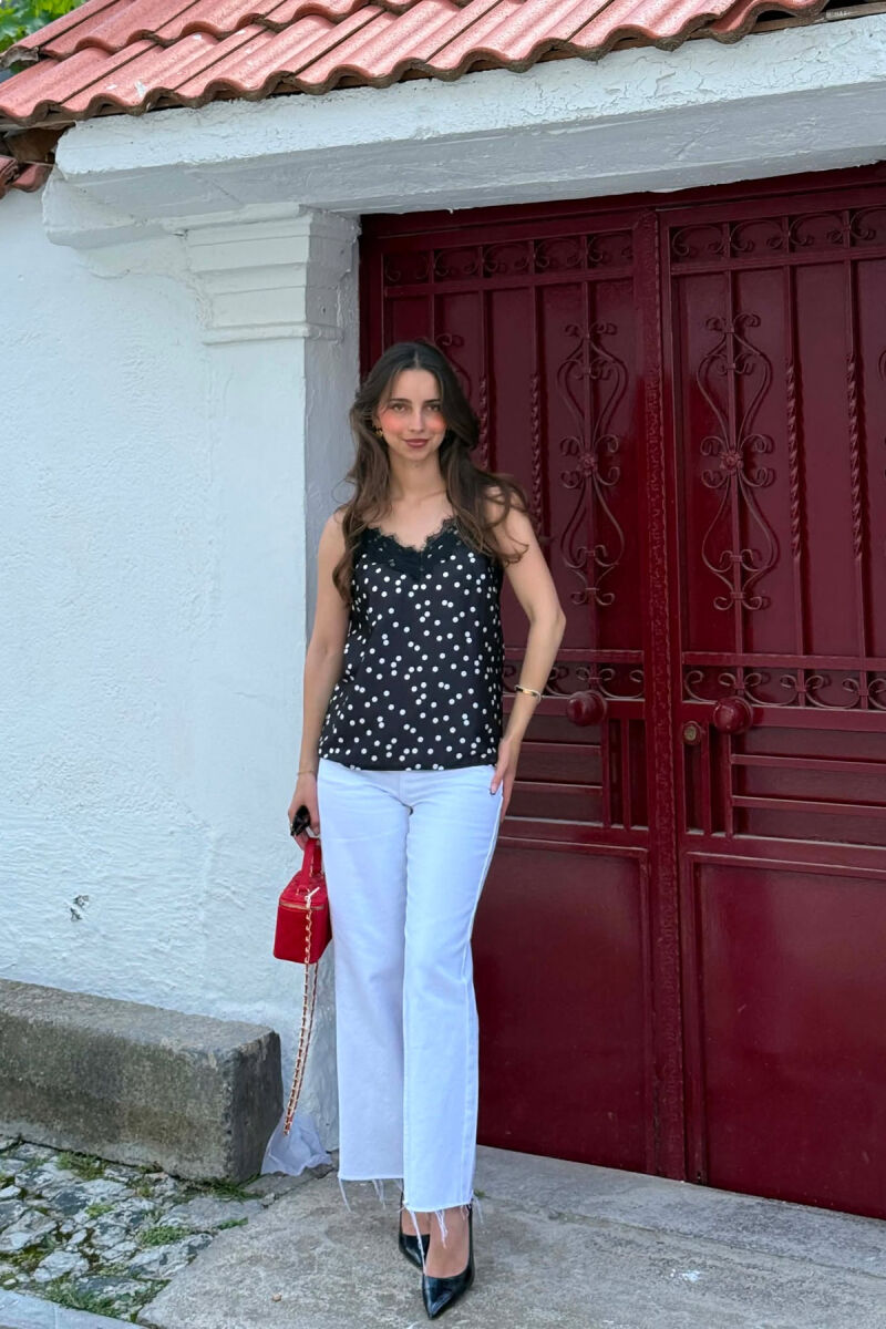 POLKA DOTS LACE DETAILS WOMAN TANK TOP BLACK/ E ZEZE - 2