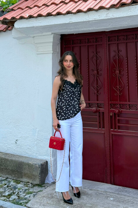 POLKA DOTS LACE DETAILS WOMAN TANK TOP BLACK/ E ZEZE - 3