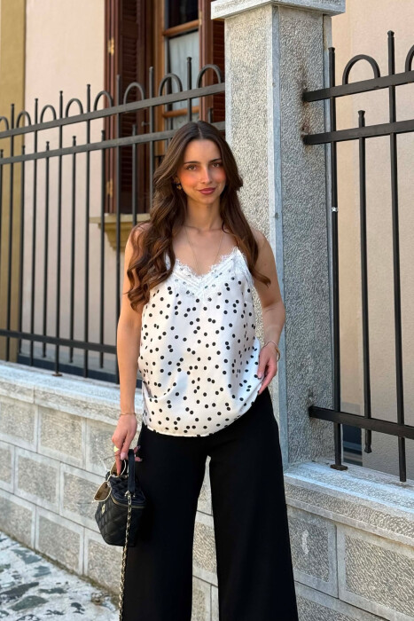 POLKA DOTS LACE DETAILS WOMAN TANK TOP CREAM/KREM - 1