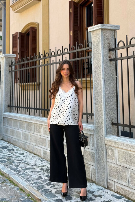 POLKA DOTS LACE DETAILS WOMAN TANK TOP CREAM/KREM - 5