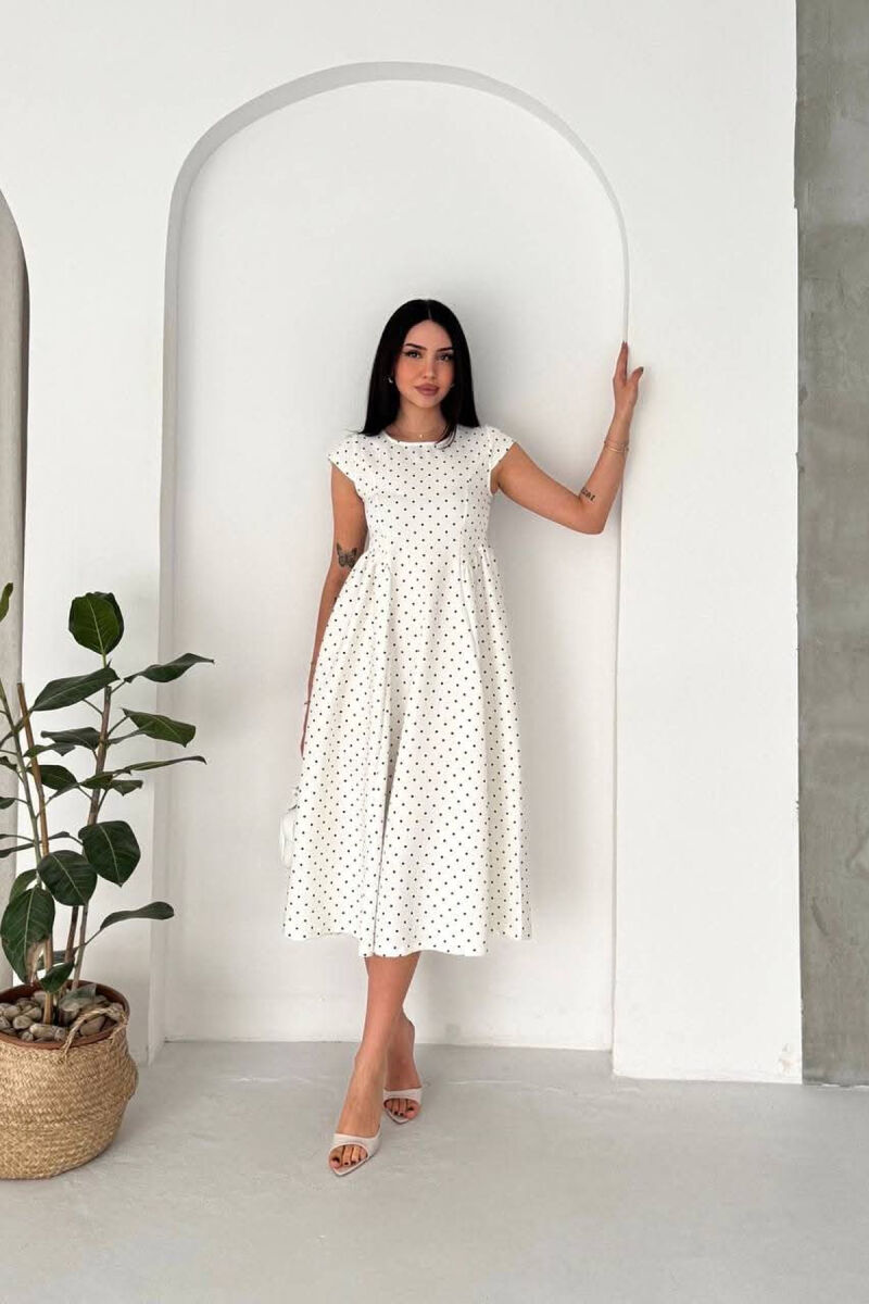 POLKA DOTS LACING WAIST WOMAN DRESS WHITE-E BARDHE - 1