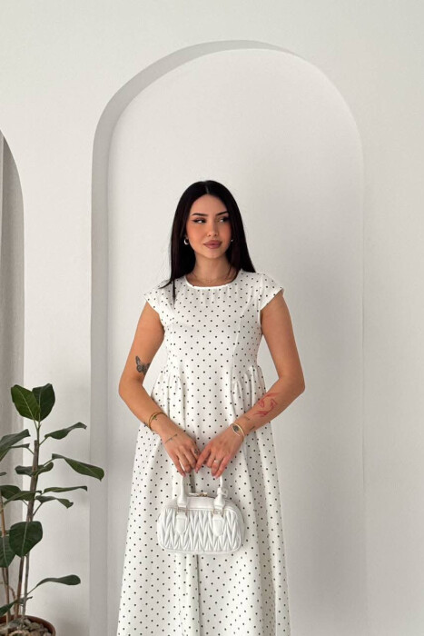 POLKA DOTS LACING WAIST WOMAN DRESS WHITE-E BARDHE - 2