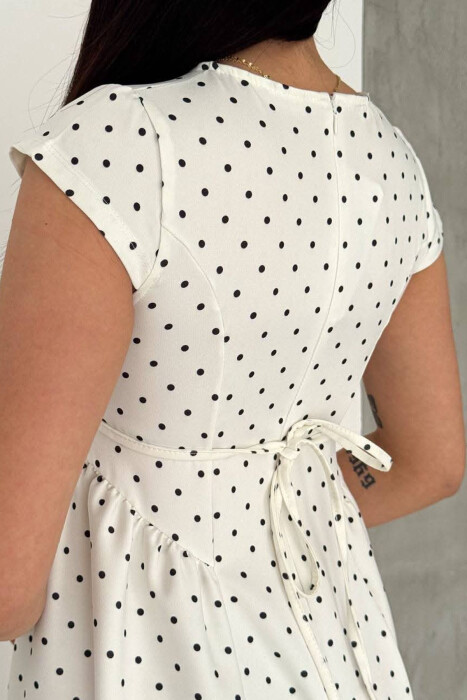 POLKA DOTS LACING WAIST WOMAN DRESS WHITE-E BARDHE - 3