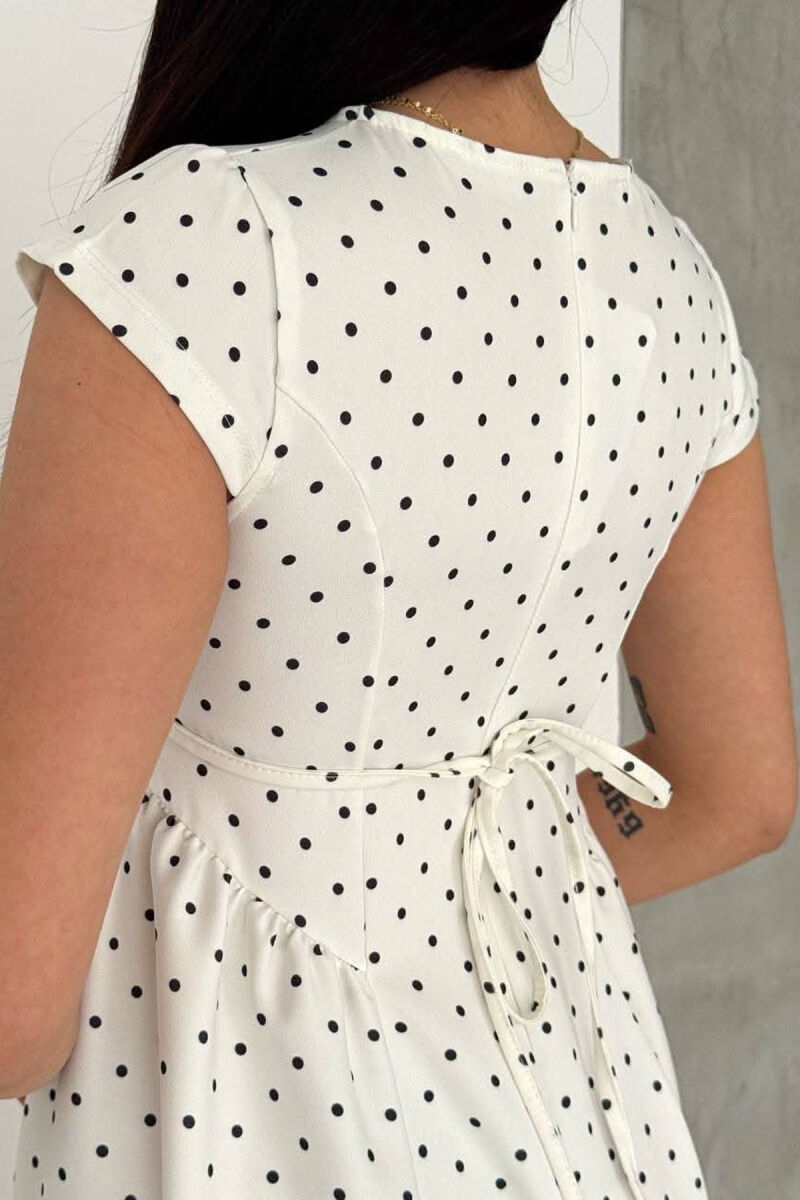 POLKA DOTS LACING WAIST WOMAN DRESS WHITE-E BARDHE - 3