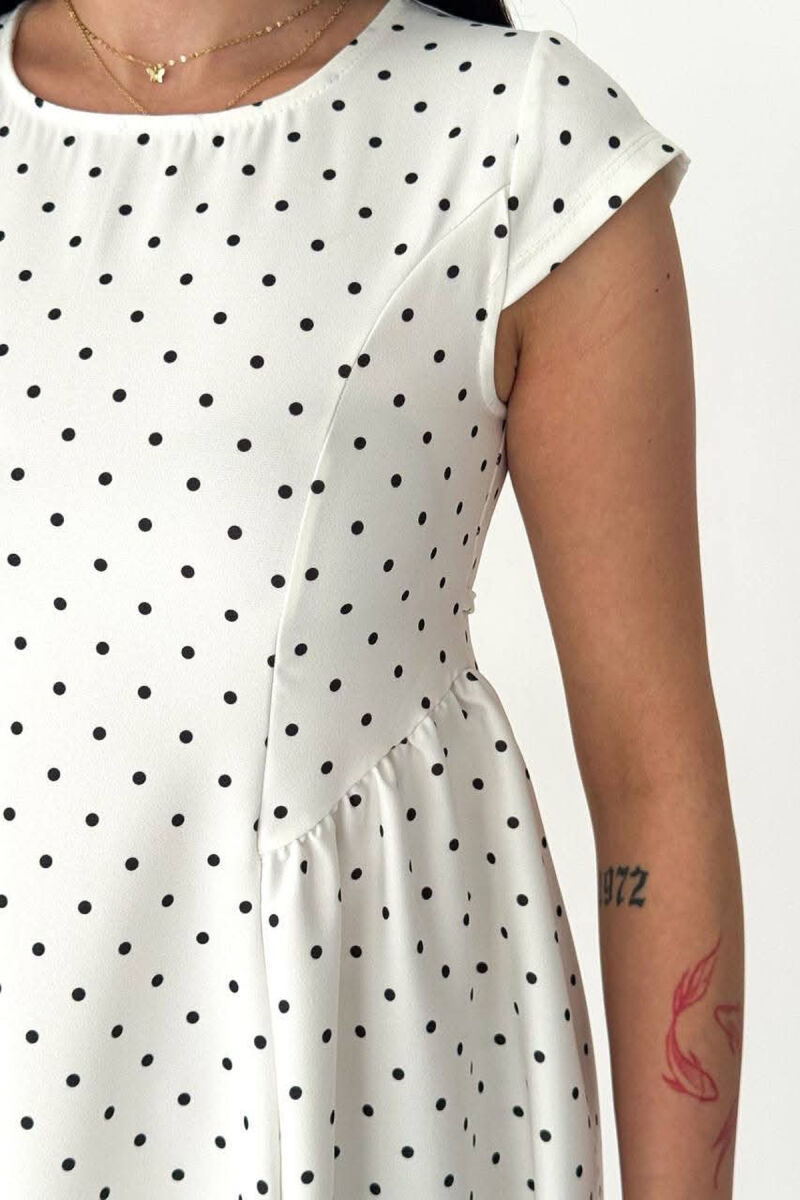 POLKA DOTS LACING WAIST WOMAN DRESS WHITE-E BARDHE - 4