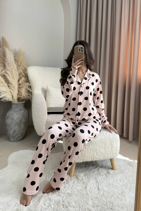 POLKA DOTS SIMPLE SHIRT+TROUSERS WOMEN PYJAMAS POWDER/PUDER - 1