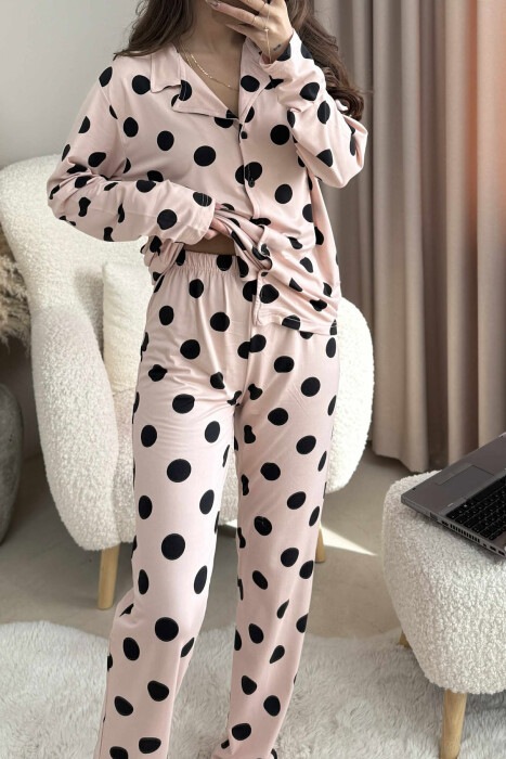 POLKA DOTS SIMPLE SHIRT+TROUSERS WOMEN PYJAMAS POWDER/PUDER - 3