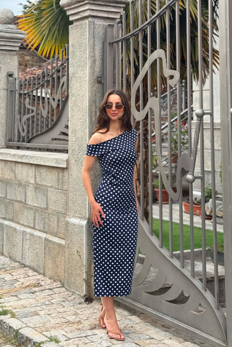 POLKA DOTS SIMPLE WOMAN DRESS BLUE/BLU - KLAUDIO FASHION