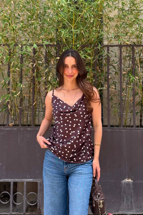 POLKA DOTS SIMPLE WOMAN TANK TOP BROWN/KAFE - 1