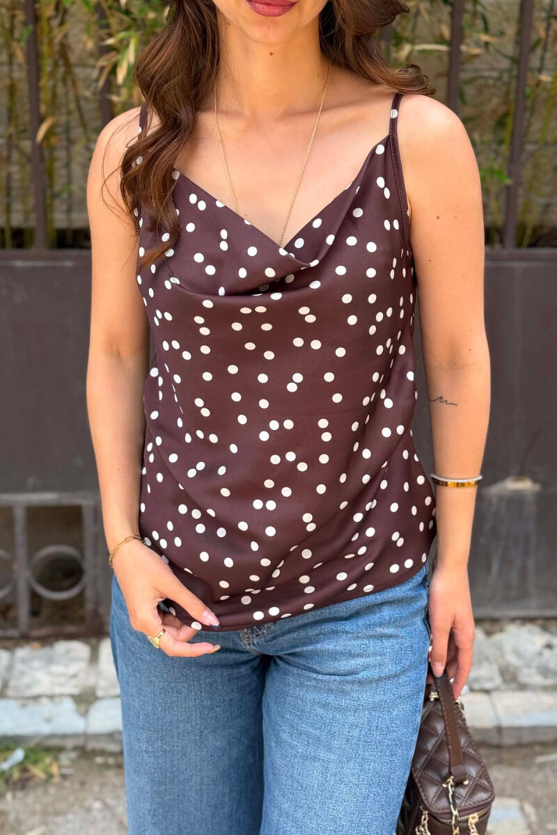 POLKA DOTS SIMPLE WOMAN TANK TOP BROWN/KAFE - 3
