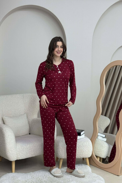 POLKA DOTS SWEATSHIRT+TROUSERS WOMEN PYJAMAS BURGUNDY/VISHNJE - 1