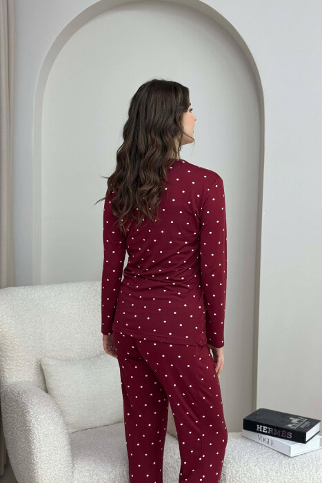 POLKA DOTS SWEATSHIRT+TROUSERS WOMEN PYJAMAS BURGUNDY/VISHNJE - 5