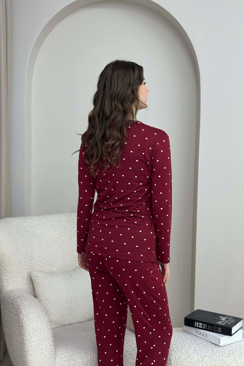 POLKA DOTS SWEATSHIRT+TROUSERS WOMEN PYJAMAS BURGUNDY/VISHNJE - 5