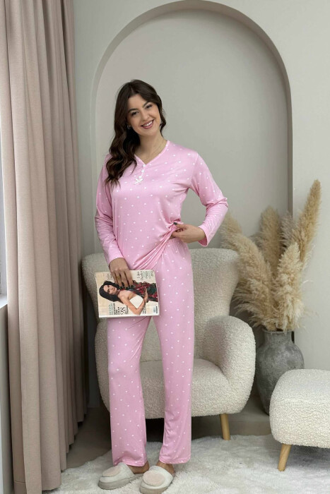 POLKA DOTS SWEATSHIRT+TROUSERS WOMEN PYJAMAS PINK/ROZE - 1