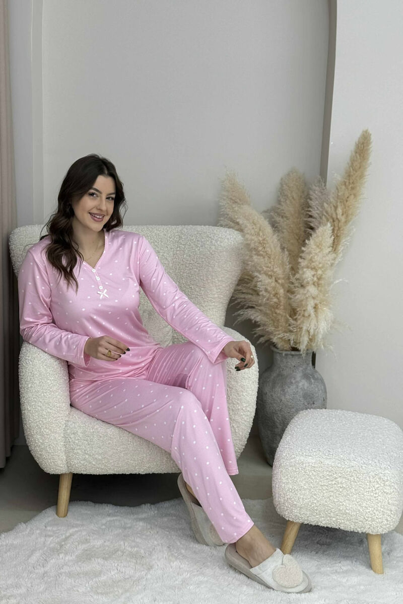 POLKA DOTS SWEATSHIRT+TROUSERS WOMEN PYJAMAS PINK/ROZE - 3