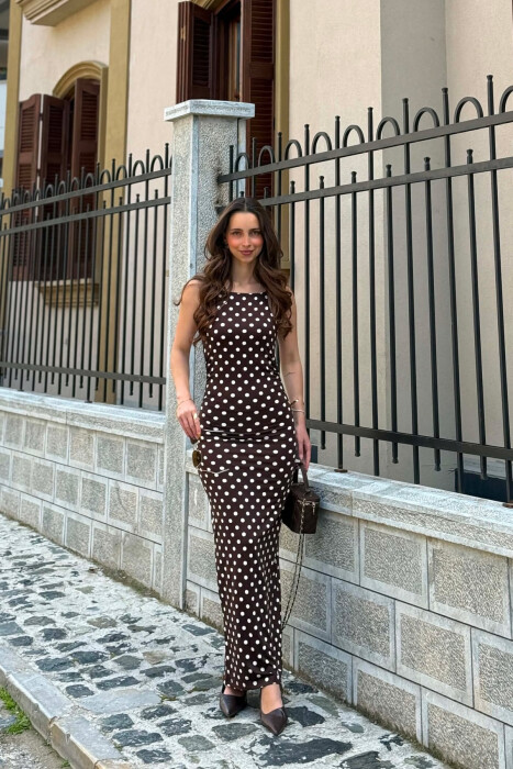 POLKA DOTS THIN STRAPS WOMAN DRESS BROWN/KAFE 