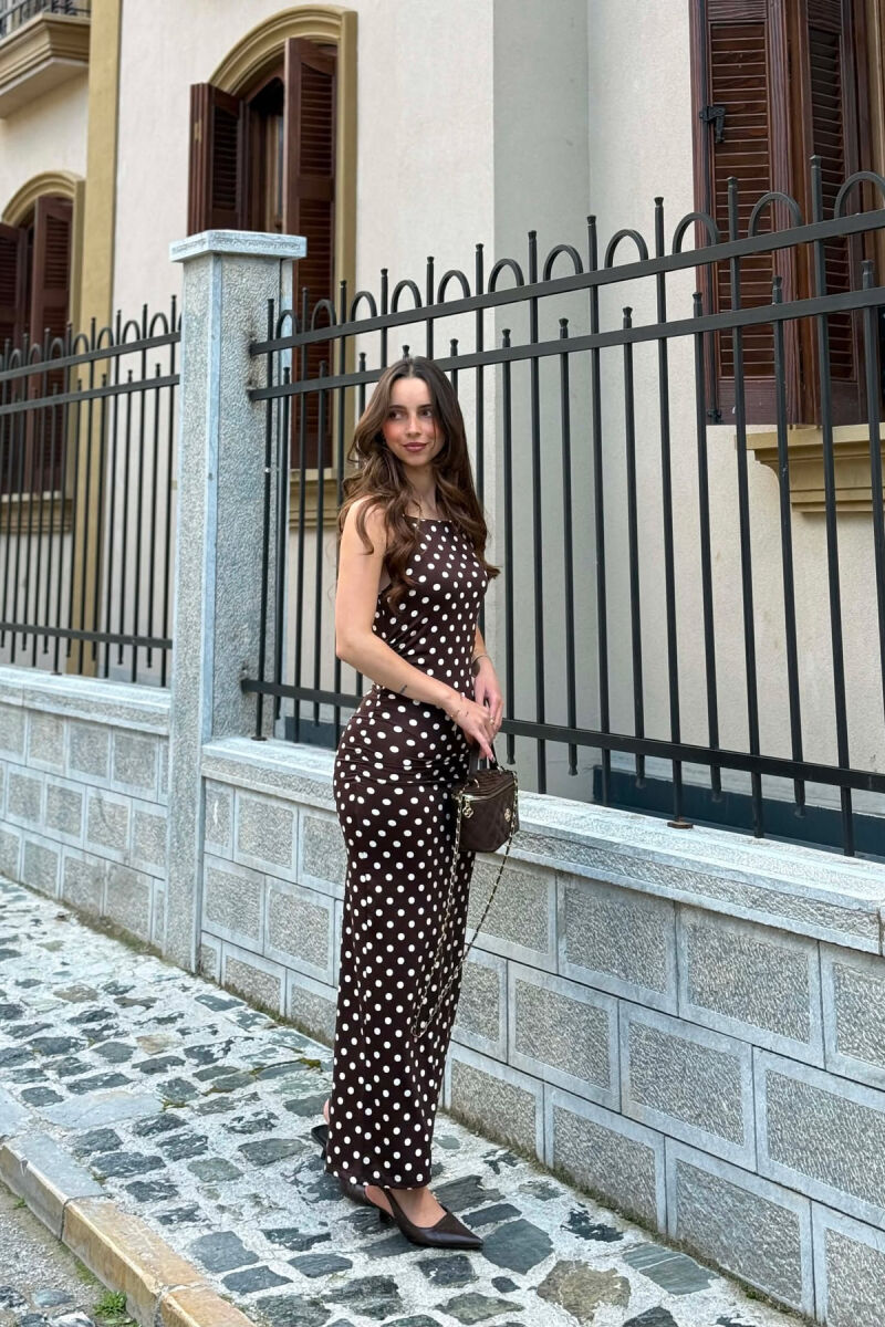 POLKA DOTS THIN STRAPS WOMAN DRESS BROWN/KAFE - 2